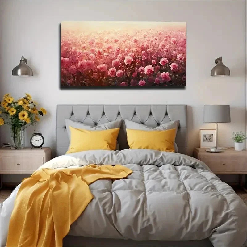 Pink Flower Sea Minimalist Wall Art Canvas Office Home Room Framed 80x45cm