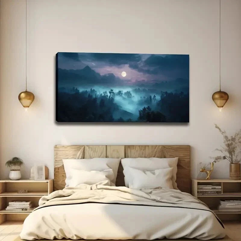 Moon & Purple Blue Gradient Wall Art canvas office home room framed 120x60cm