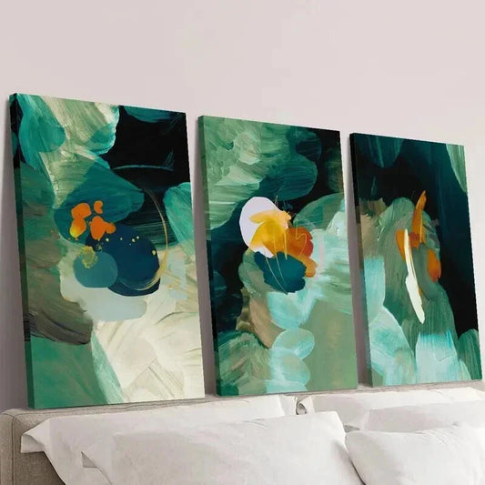 3pcs Abstract Simple Green Ink Painting Wall Art Set Canvas Framed 40x60cm - High Quality Print 100% Australian Made Wall Canvas Ready to Hang