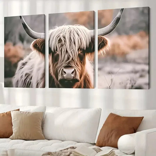 3pcs Highland Cow Canvas Framed 40x60cm - High Quality Print 100% Australian Made Wall Canvas Ready to Hang