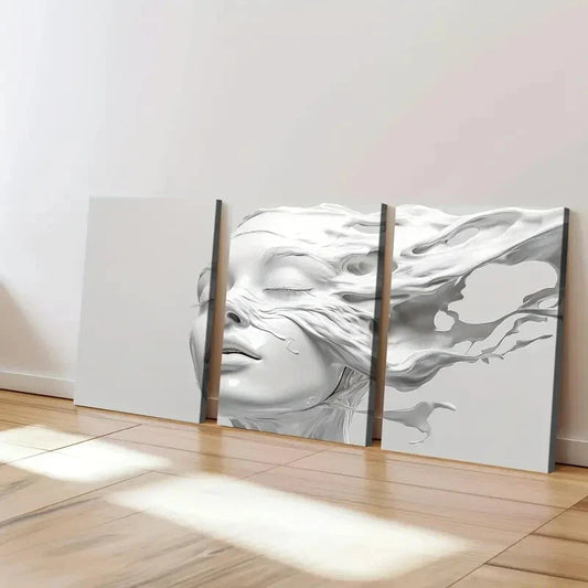 3pcs Abstract Art White Female Head Sculpture Wall Art Set Canvas Framed 40x60cm - High Quality Print 100% Australian Made Wall Canvas Ready to Hang