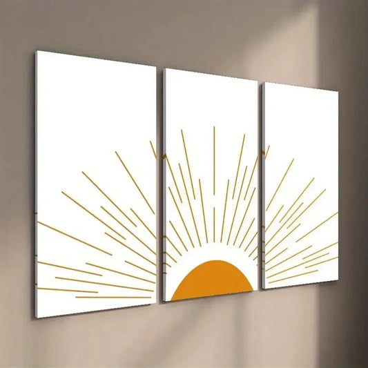 3pcs Abstract Geometric Shape Sun Wall Art Set Canvas Framed 40x60cm - High Quality Print 100% Australian Made Wall Canvas Ready to Hang