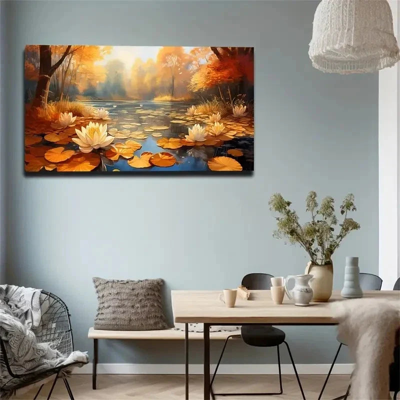 Surreal For Lotus Pond Scene Wall Art Canvas Office Home Room Framed 80x45cm