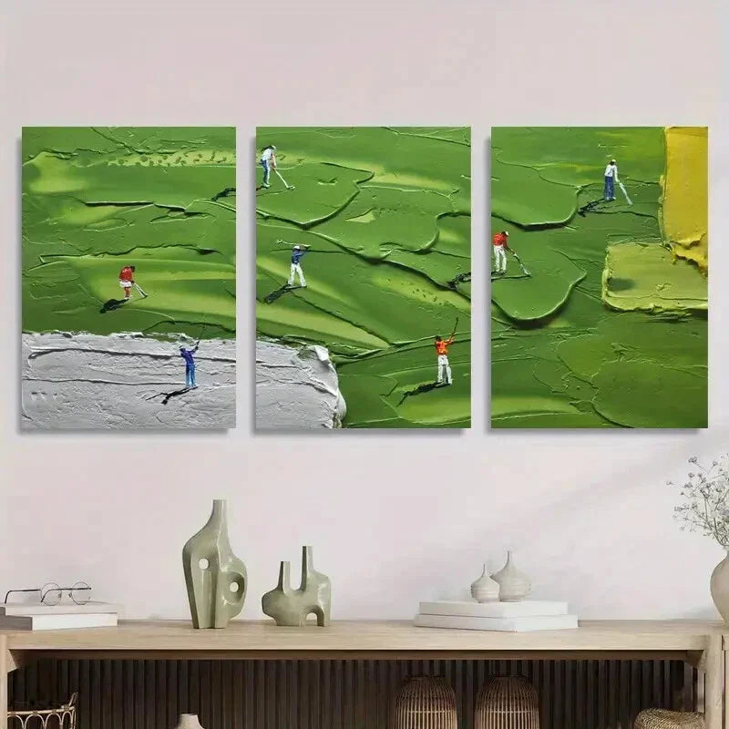 3pcs Modern Abstract Landscape with Colorful Golf Metal Print Ready to Hang Art