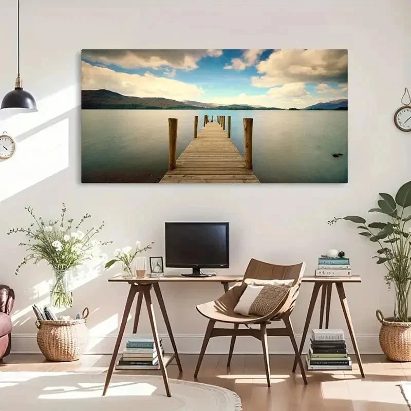 Seaside Dock Décor Modern Wall Art Canvas Office Home Room Framed 120x60cm
