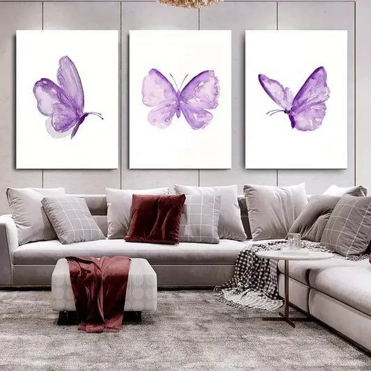 3pcs Butterfly Wall Art Set- Vibrant Purple Canvas Framed 40x60cm - High Quality Print 100% Australian Made Wall Canvas Ready to Hang