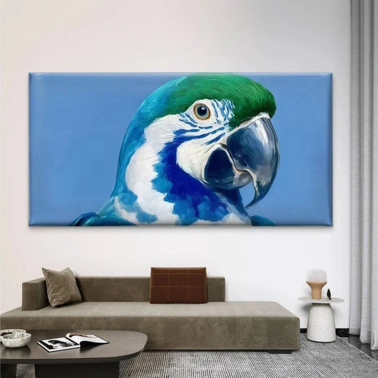 Blue Green Parrot Bird Wall Art Canvas Office Home Room Framed 120x60cm