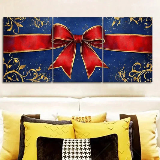 3pcs Art Painting, Golden Red Ribbon Metal Print Ready to Hang Art
