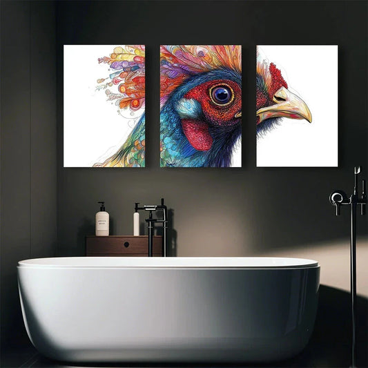 3pcs Abstract Art Colored Rooster Design Metal Print Ready to Hang Art