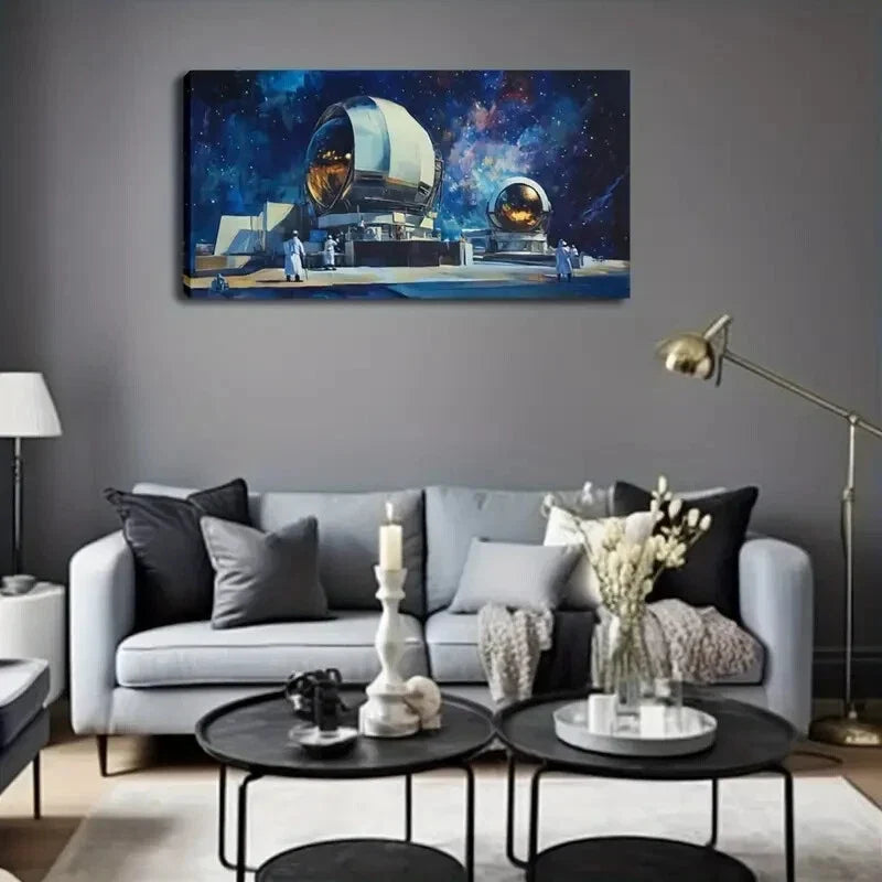 Astronomical Observatory Scene Wall Art Canvas Office Home Room Framed 120x60cm