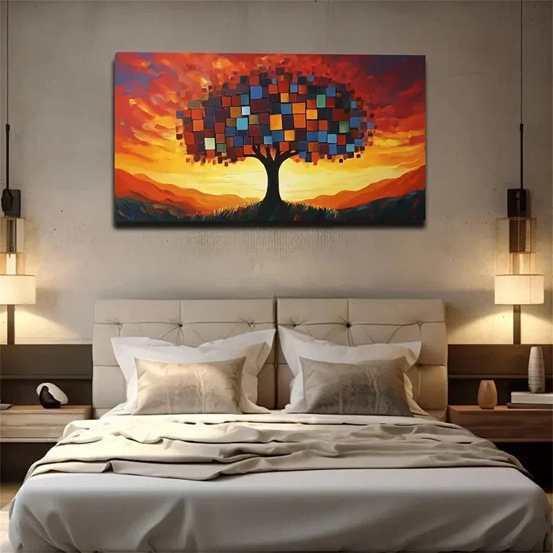Square Combined Tree Morning Wall Art Canvas Office Home Room Framed 120x60cm