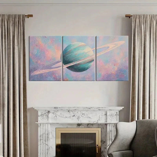3pcs Abstract Planet Art Cosmic Ring Design Metal Print Ready to Hang Art