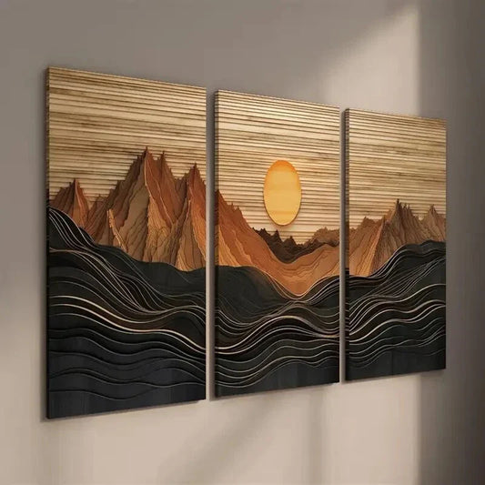 3pcs Abstract Sunset Mountain Landscape Wall Art Set Canvas Framed 40x60cm - High Quality Print 100% Australian Made Wall Canvas Ready to Hang