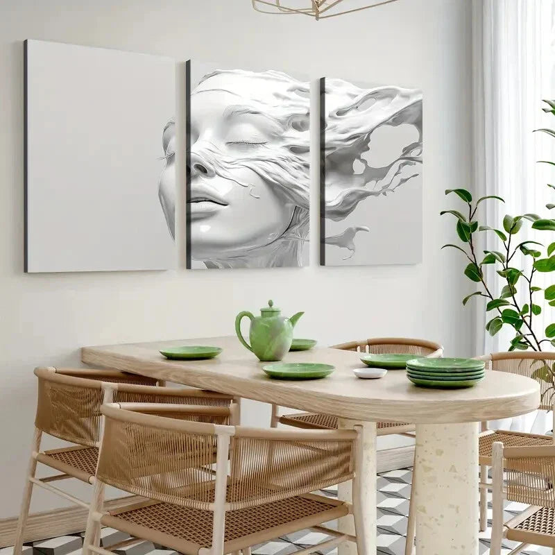 3pcs Abstract Art White Female Head Sculpture Wall Art Set Canvas Framed 40x60cm - High Quality Print 100% Australian Made Wall Canvas Ready to Hang