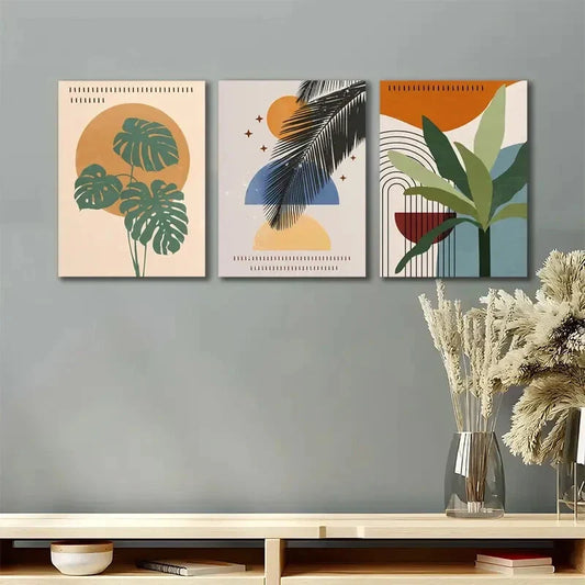 3pcs Abstract Palm Leaf Botanical Flower Metal Print Ready to Hang Art