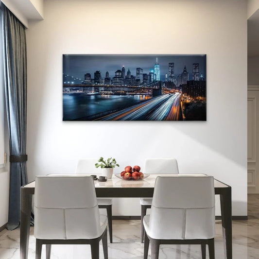 Midnight City Light Trails Wall Art Canvas Office Home Room Framed 120x60cm