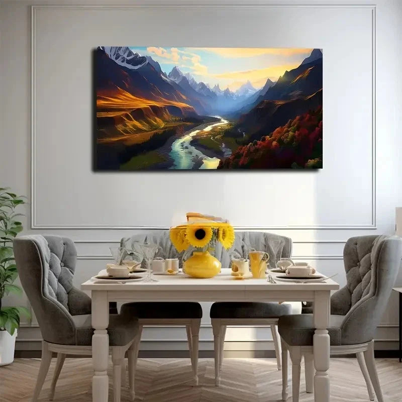 River Mountain Canyon Wall Art Canvas Office Home Room Framed 120x60cm
