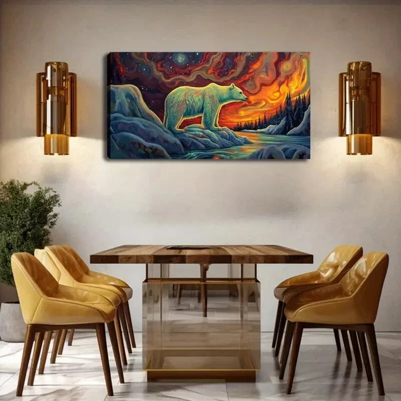 Polar Bear and Northern Lights Wall Art Canvas Office Home Room Framed 80x45cm