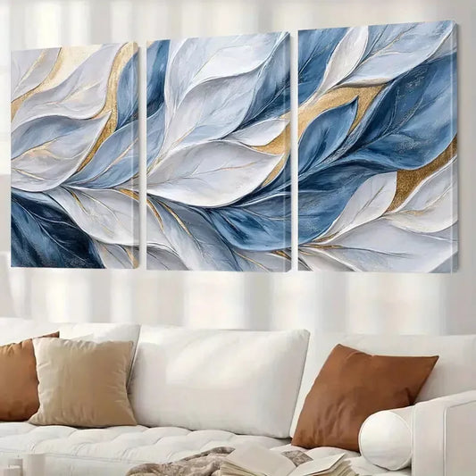 3pcs Blue And Gold Brushstrokes Paintings Wall Art Set Canvas Framed 40x60cm - High Quality Print 100% Australian Made Wall Canvas Ready to Hang