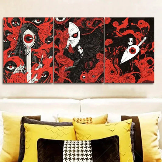 3pcs Red Ghost Art Painting Metal Print Ready to Hang Art