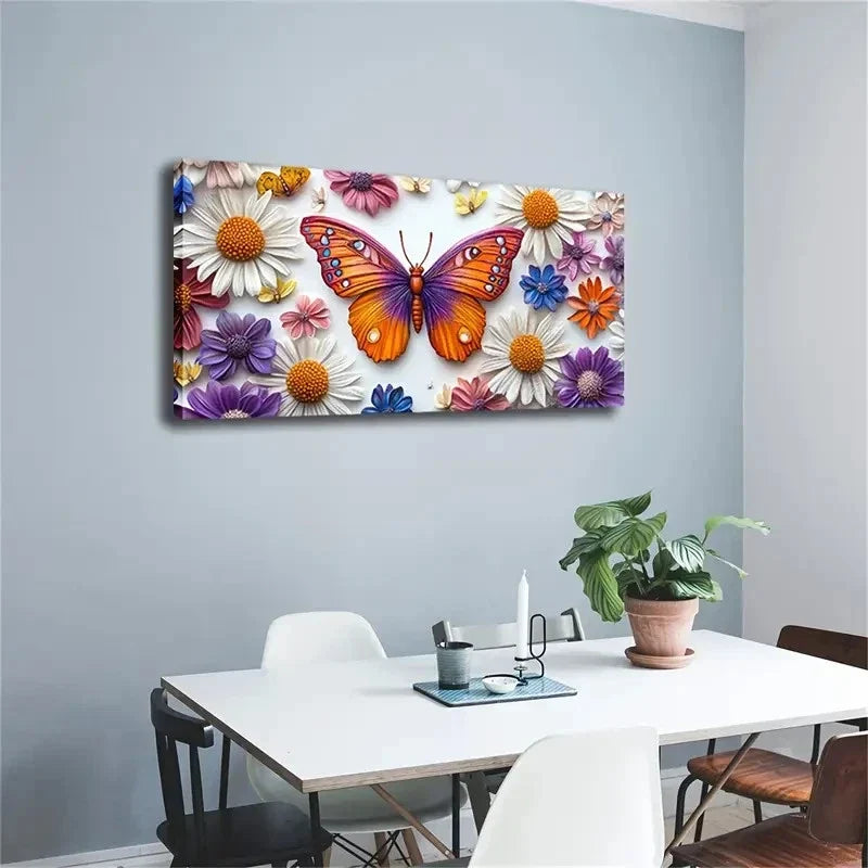 Vibrant Butterfly & Floral Wall Art Canvas Office Home Room Framed 120x60cm