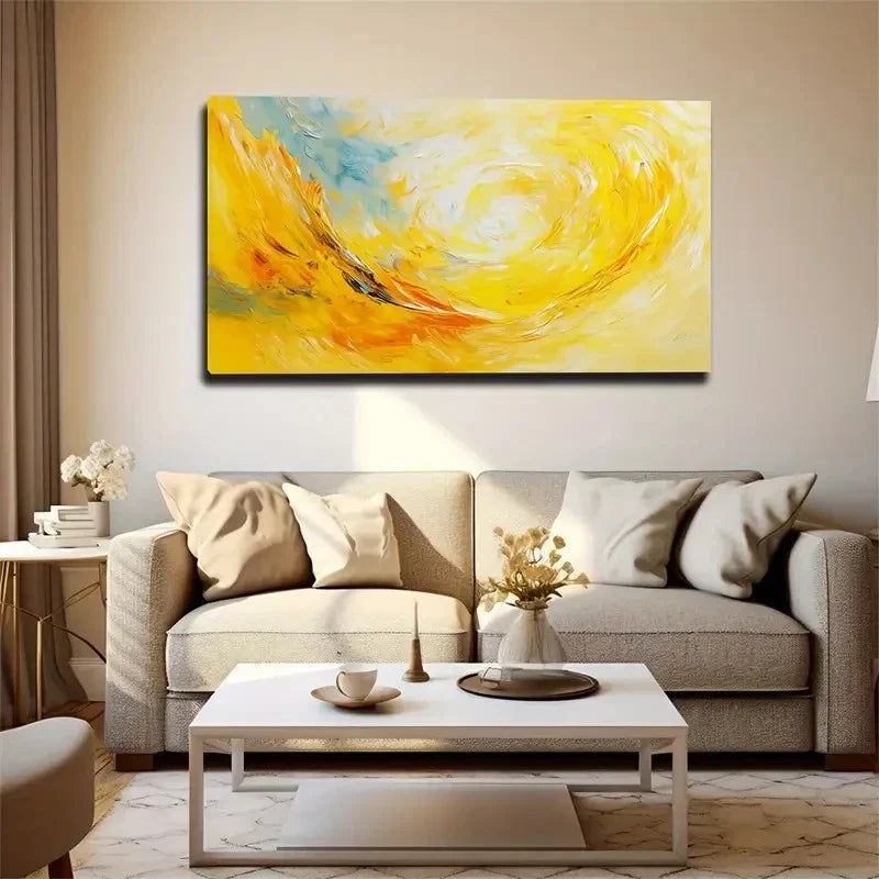 Beautiful Vintage Yellow Wall Art Canvas Office Home Room Framed 120x60cm