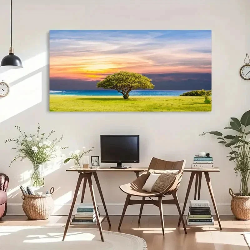 Summer Tree Landscape Ocean Wall Art Canvas Office Home Room Framed 120x60cm