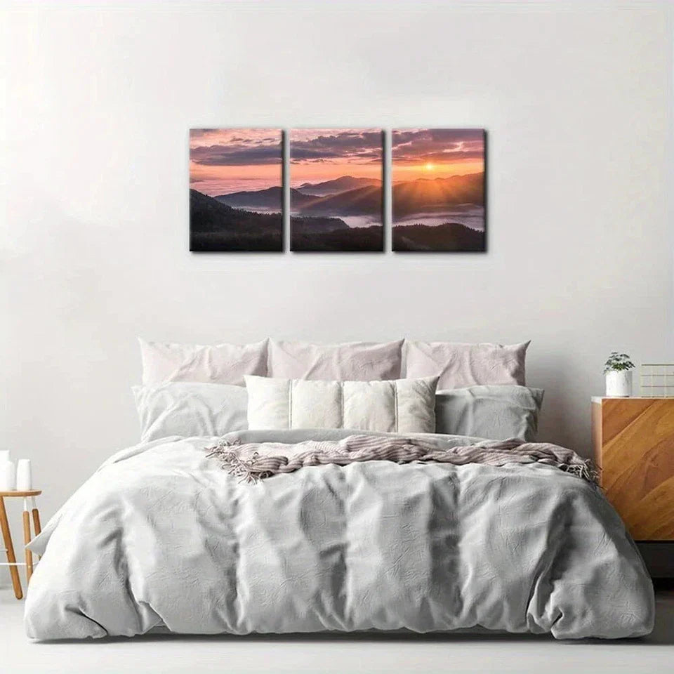 3pcs Sunset Sunshine Mountain Artwork Metal Print Ready to Hang Art