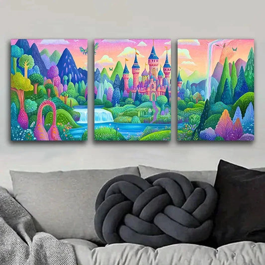 3pcs Charming old castle Art Painting Metal Print Ready to Hang Art