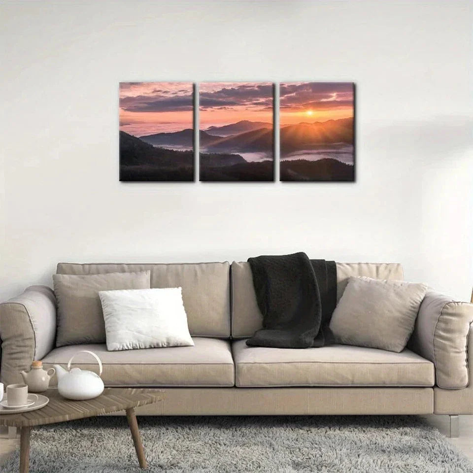 3pcs Sunset Sunshine Mountain Artwork Metal Print Ready to Hang Art