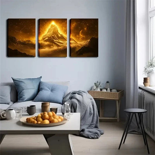 3pcs Golden light shining Magic hilltop abstract Wall Art Set Canvas Framed 40x60cm - High Quality Print 100% Australian Made Wall Canvas Ready to Hang