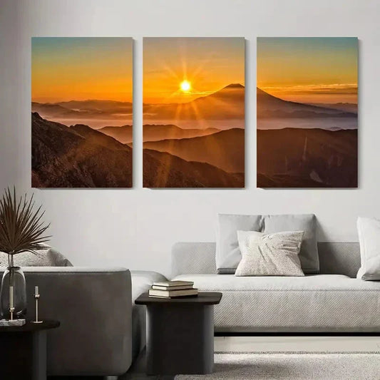 3pcs Vibrant Sunset & Sunrise Landscapes Metal Print Ready to Hang Art