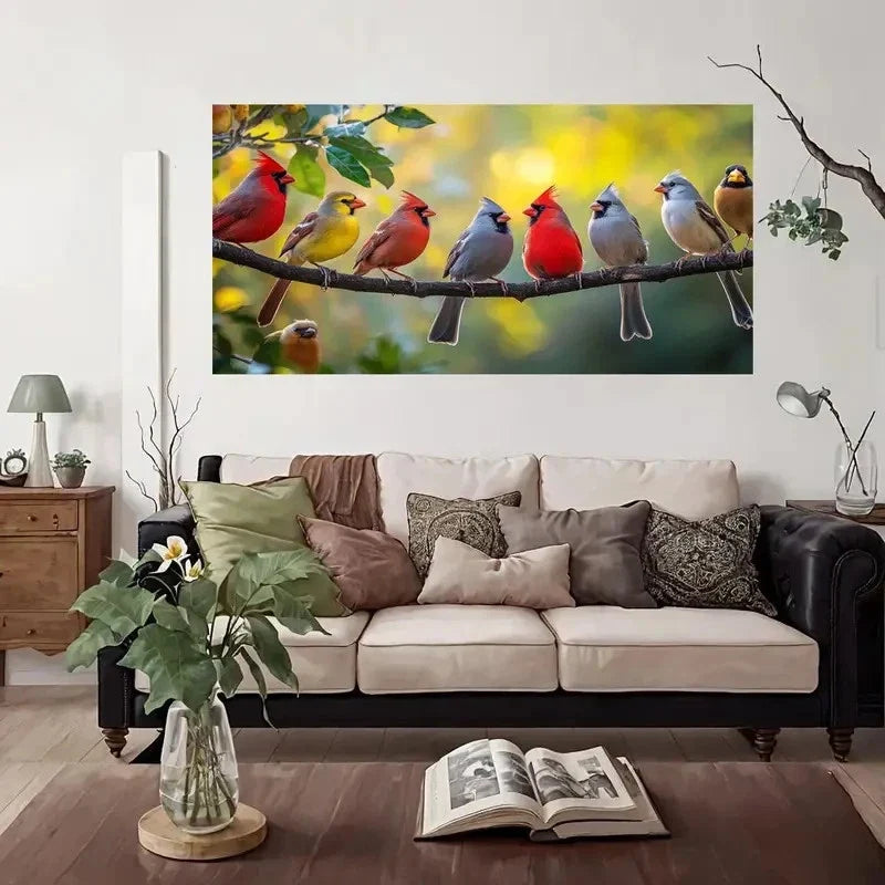 Modern Vintage Birds Wall Art Canvas Office Home Room Framed 80x45cm