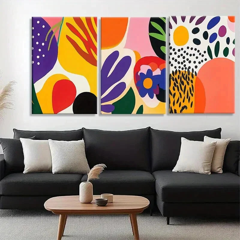 3pcs Vibrant Abstract Floral & Geometric Perfect Wall Art Set Canvas Framed 40x60cm - High Quality Print 100% Australian Made Wall Canvas Ready to Hang