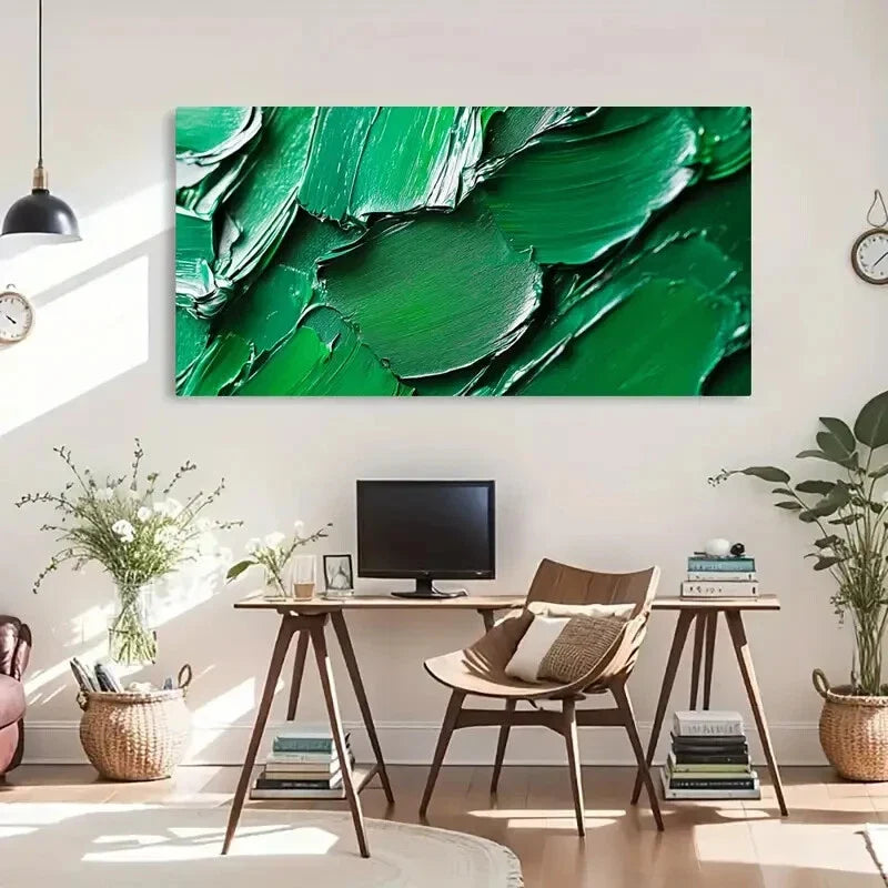 Vividness Bold Green Textured Wall Art Canvas Office Home Room Framed 80x45cm
