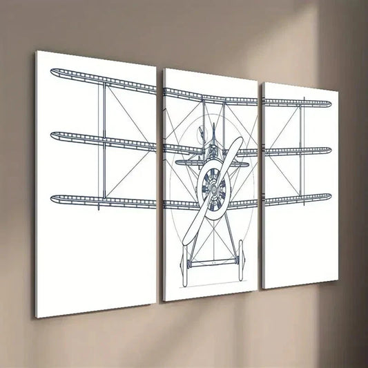 3pcs Simple Airplane Line Wall Art Set Canvas Framed 40x60cm - High Quality Print 100% Australian Made Wall Canvas Ready to Hang