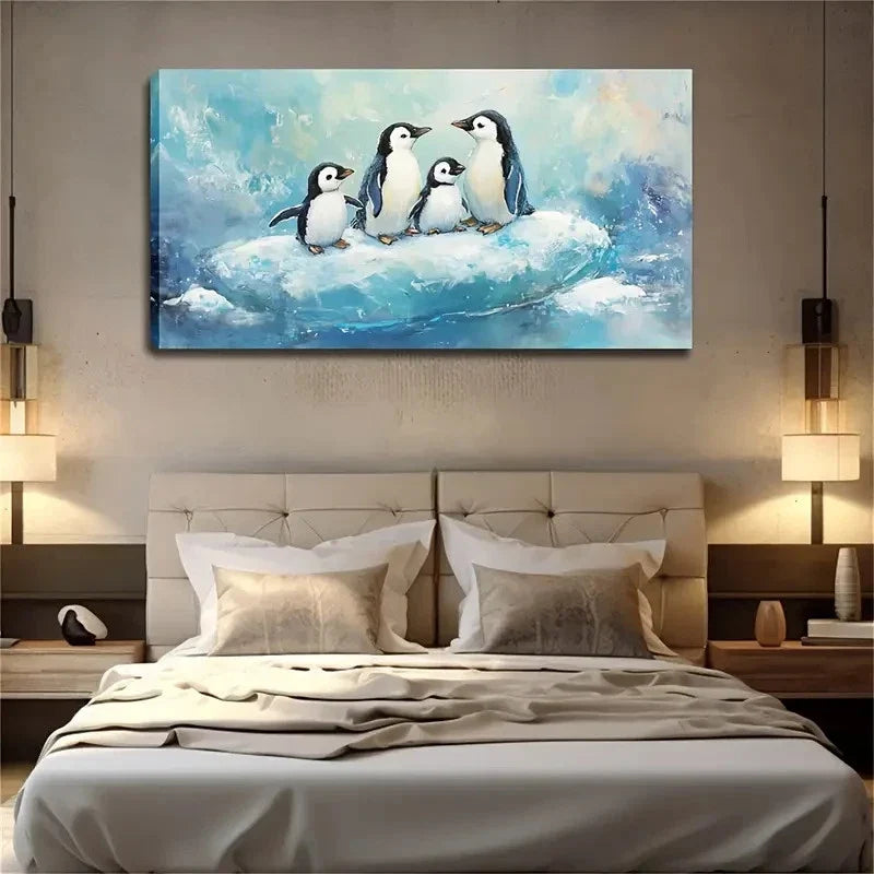 Penguins Standing On A Piece Wall Art Canvas Office Home Room Framed 120x60cm