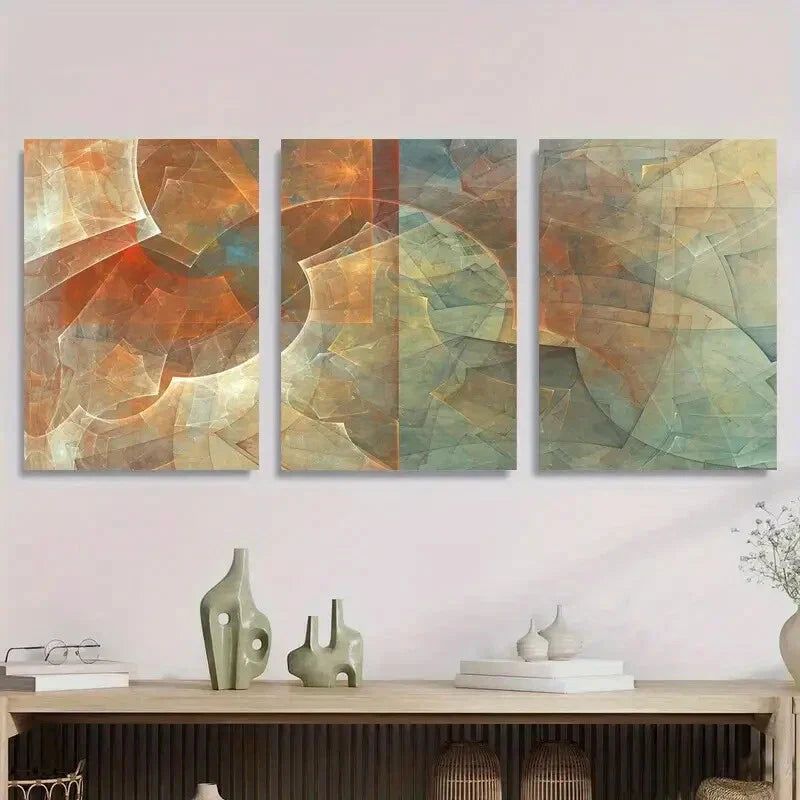 3pcs Earthy Tones & Textured Design Metal Print Ready to Hang Art