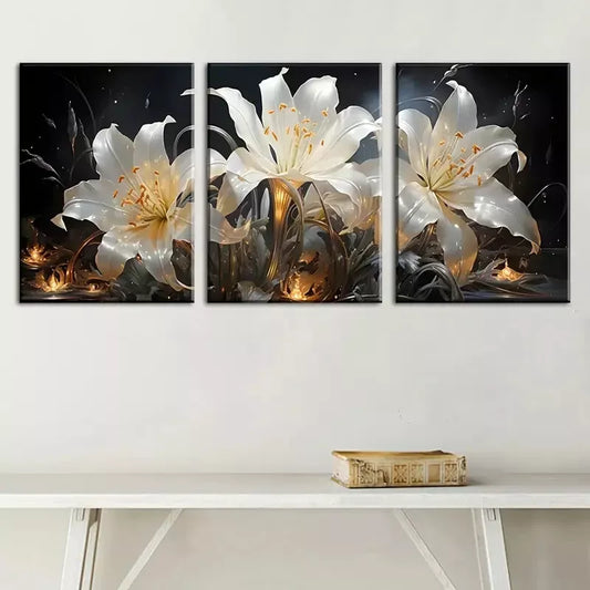 3pcs Modern Light Luxury Golden Floral Wall Art Set Canvas Framed 40x60cm - High Quality Print 100% Australian Made Wall Canvas Ready to Hang