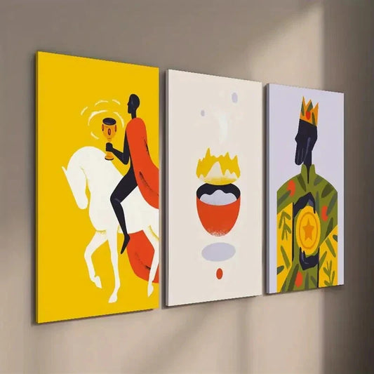 3pcs Horseback Rider Astrology & Moon Design Wall Art Set Canvas Framed 40x60cm - High Quality Print 100% Australian Made Wall Canvas Ready to Hang