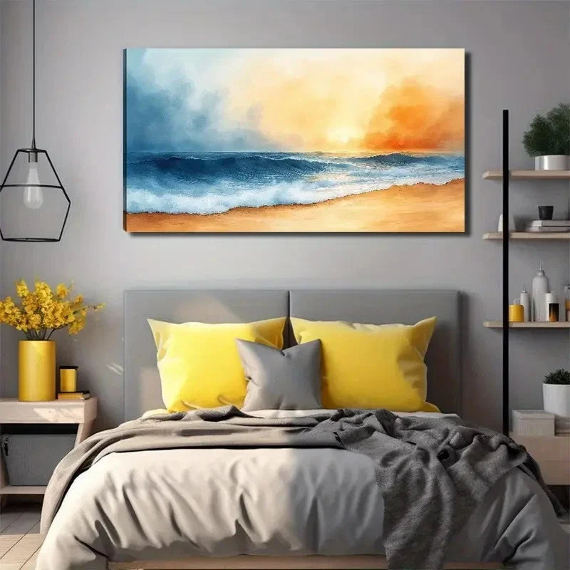 Sunset Waves Nature Wall Art Canvas Office Home Room Framed 120x60cm