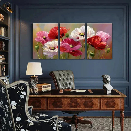 3pcs Floral Vibrant Colors Abstract Design Metal Print Ready to Hang Art