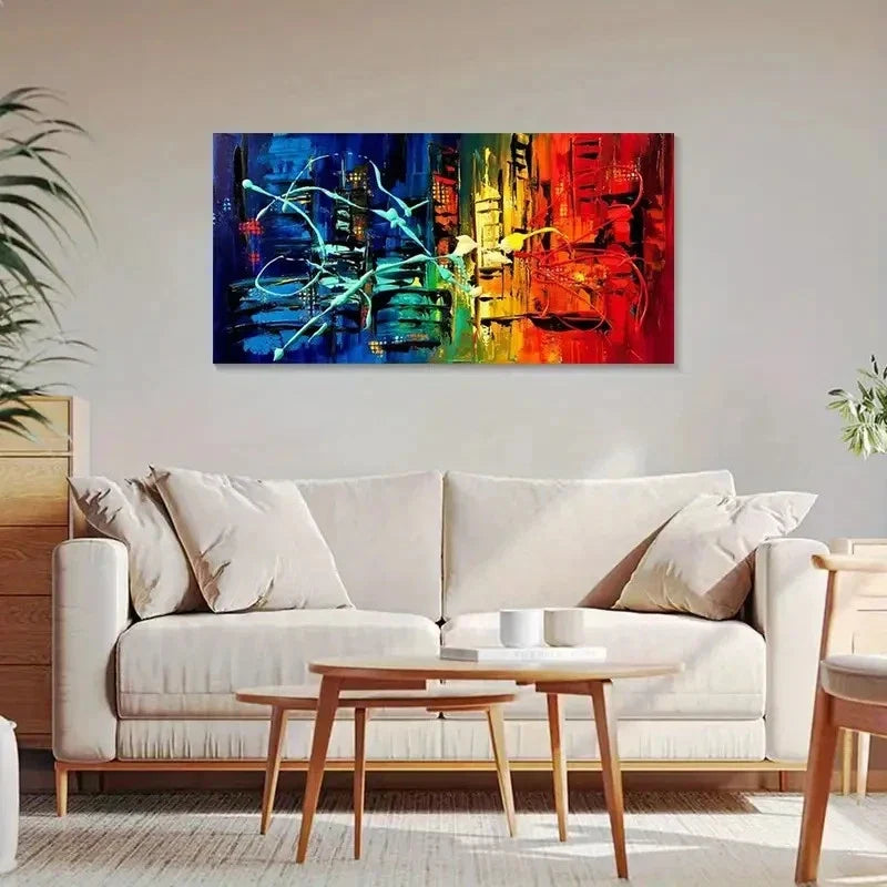 Abstract Cityscape Graffiti Wall Art Canvas Office Home Room Framed 120x60cm