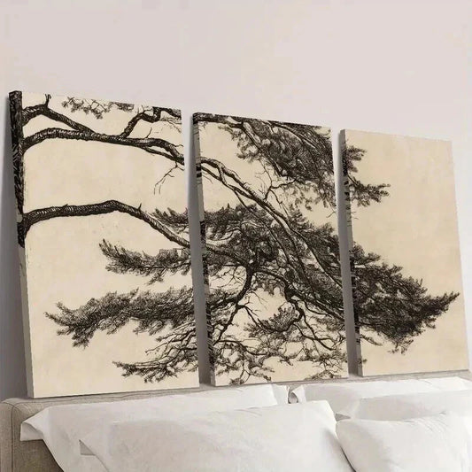 3pcs Chinese Zen Pine Trees Decoration Wall Art Set Canvas Framed 40x60cm - High Quality Print 100% Australian Made Wall Canvas Ready to Hang