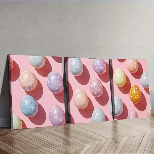 3pcs Easter Eggs Design Portrait Orientation Wall Art Set Canvas Framed 40x60cm - High Quality Print 100% Australian Made Wall Canvas Ready to Hang