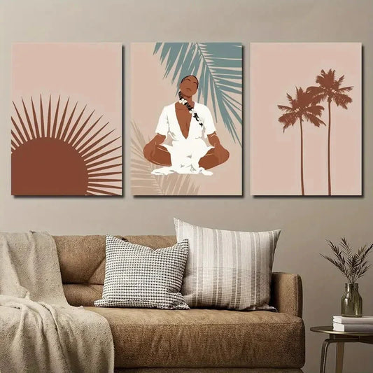 3pcs Snake Flower Dress Girl Abstract Sun Metal Print Ready to Hang Art