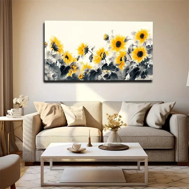 Black Leaves On Light Beige Wall Art Canvas Office Home Room Framed 120x60cm
