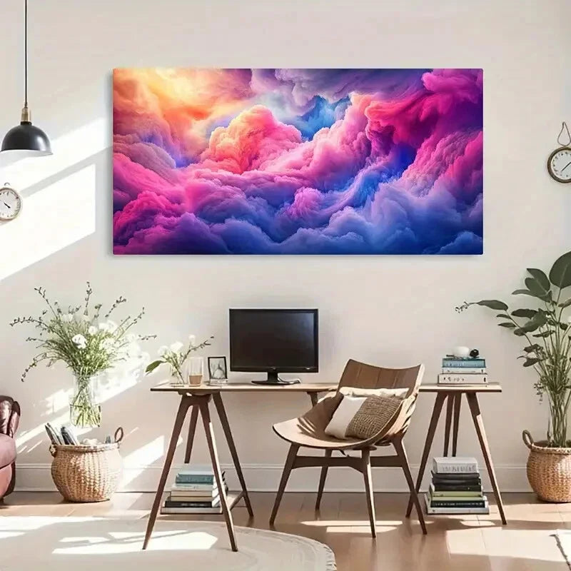 Dreamy Pink Clouds Pastel Sky Wall Art Canvas Office Home Room Framed 120x60cm