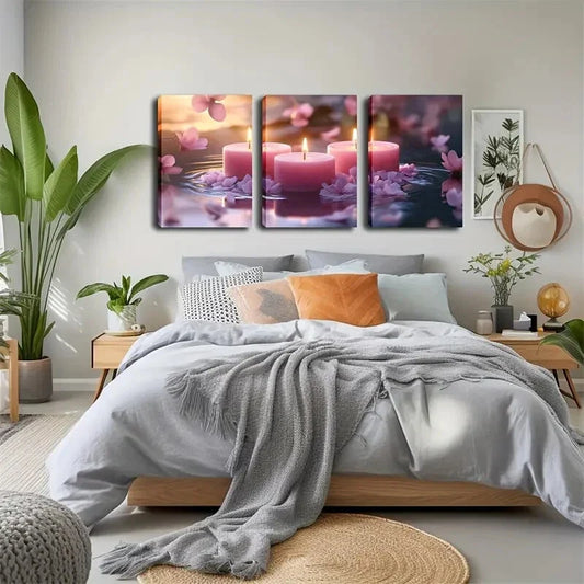 3pcs Whimsical Fairy in Water with Pink Petals Wall Art Set Canvas Framed 40x60cm - High Quality Print 100% Australian Made Wall Canvas Ready to Hang