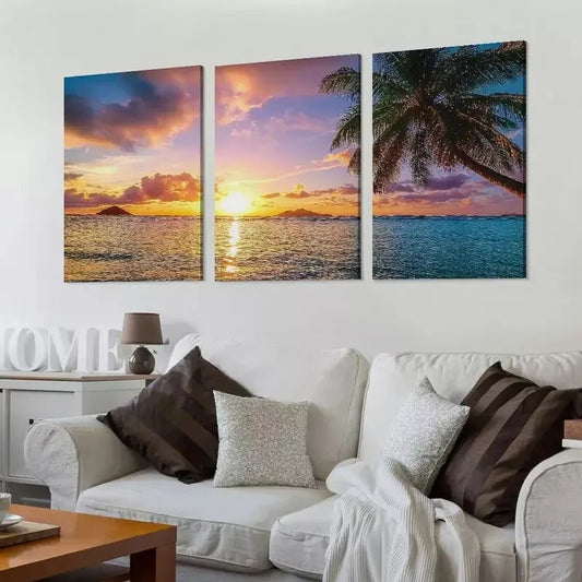 3pcs Modern Simple Seascape Sunset Aesthetic Wall Art Set Canvas Framed 40x60cm - High Quality Print 100% Australian Made Wall Canvas Ready to Hang